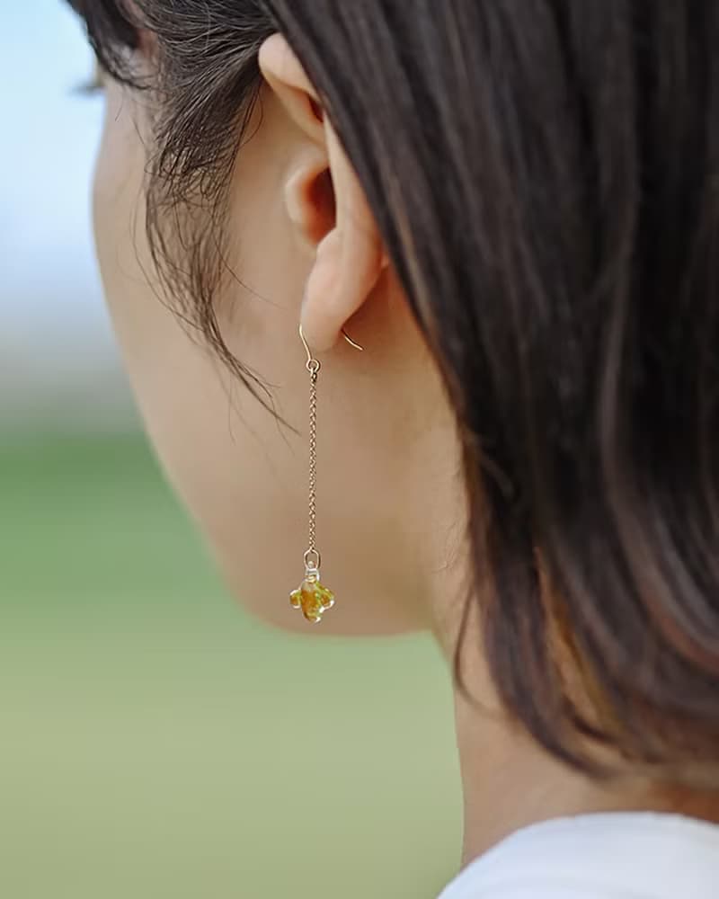 Hario X イイダ傘店 手工玻璃耳環 - 小琥珀桂花 (HAII-KA-P-NF)