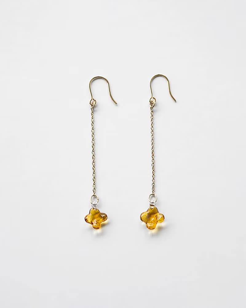 Hario X イイダ傘店 手工玻璃耳環 - 小琥珀桂花 (HAII-KA-P-NF)