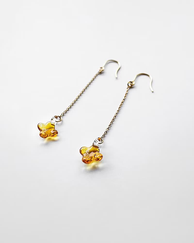 Hario X イイダ傘店 手工玻璃耳環 - 小琥珀桂花 (HAII-KA-P-NF)