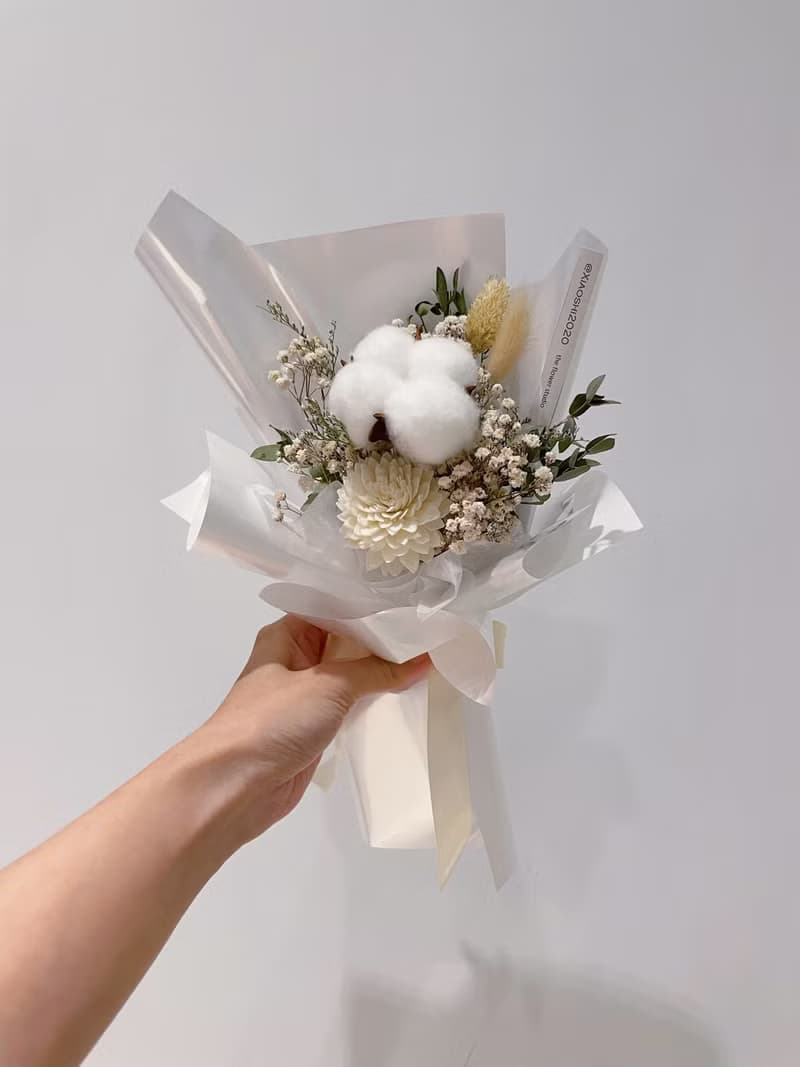 紅豆粉棉花花束 小花束 乾燥花束 生日禮物 畢業花束 情人節花束
