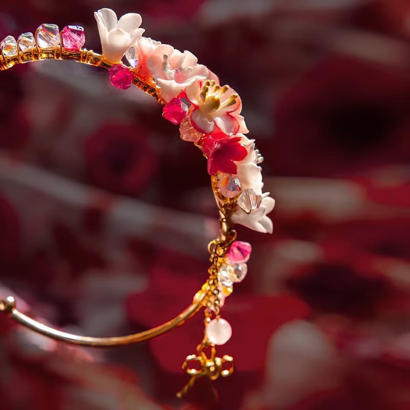 紅臉頰花束鍍14K金手鐲 - 手工製作飾品