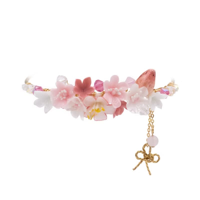 紅臉頰花束鍍14K金手鐲 - 手工製作飾品