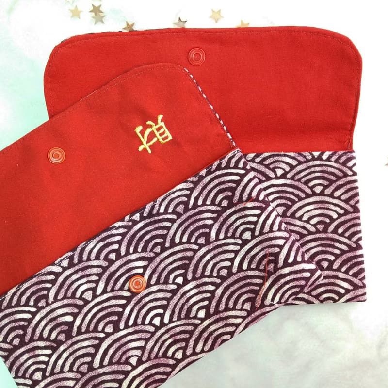 免費繡名字。質感青海波-2色可選。布紅包袋 / 口罩收納袋