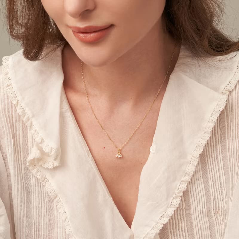 馬眼形s925銀鍍18k金鋯石項鏈 精緻簡約項鏈 情人節禮物