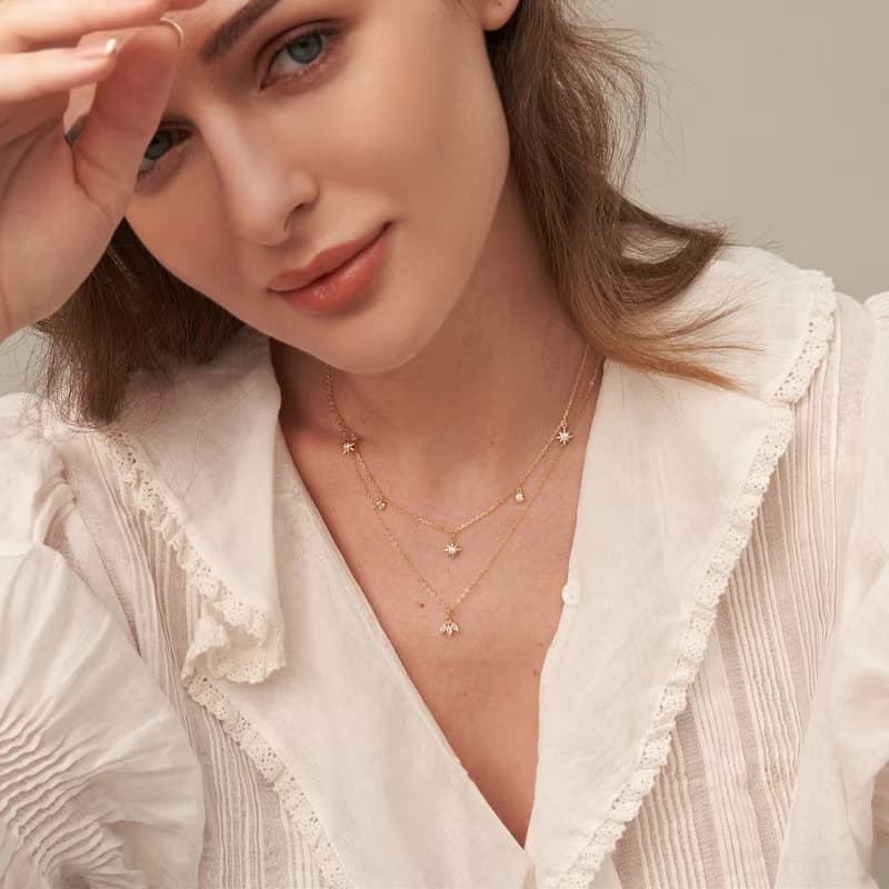 馬眼形s925銀鍍18k金鋯石項鏈 精緻簡約項鏈 情人節禮物