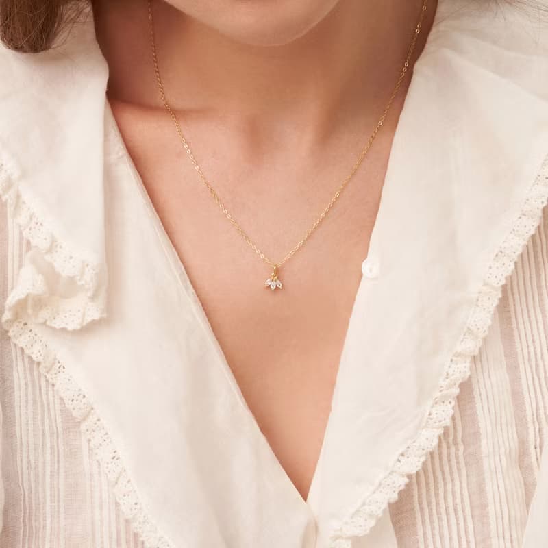 馬眼形s925銀鍍18k金鋯石項鏈 精緻簡約項鏈 情人節禮物