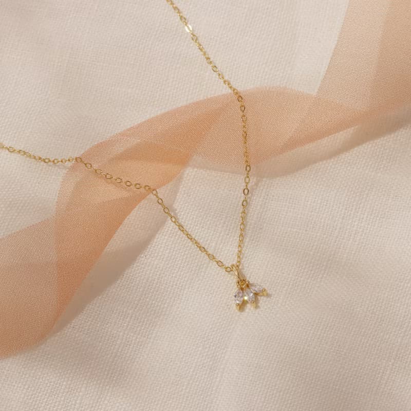 馬眼形s925銀鍍18k金鋯石項鏈 精緻簡約項鏈 情人節禮物