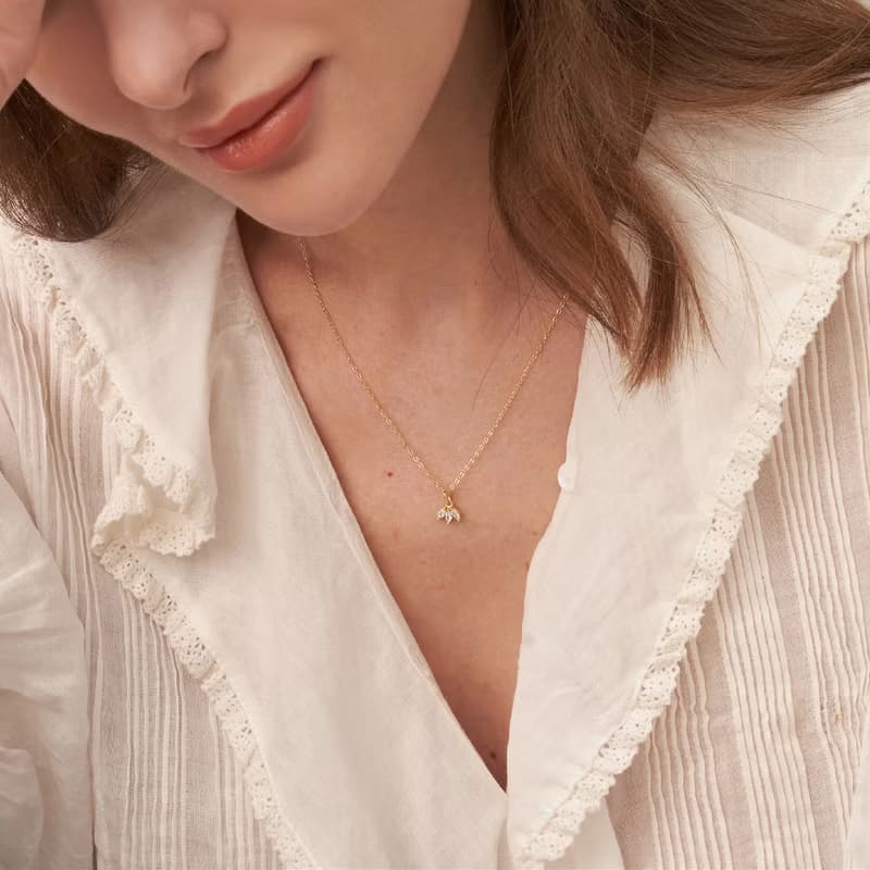 馬眼形s925銀鍍18k金鋯石項鏈 精緻簡約項鏈 情人節禮物