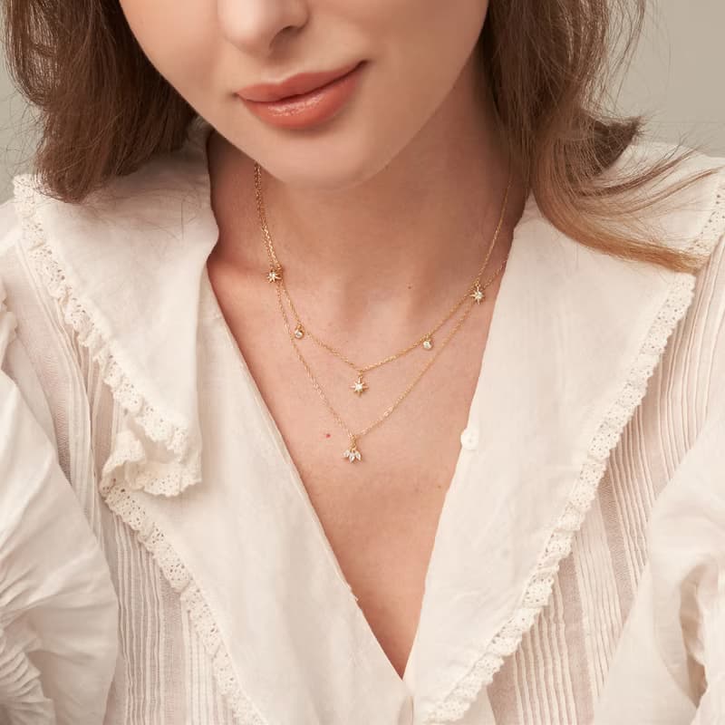 馬眼形s925銀鍍18k金鋯石項鏈 精緻簡約項鏈 情人節禮物