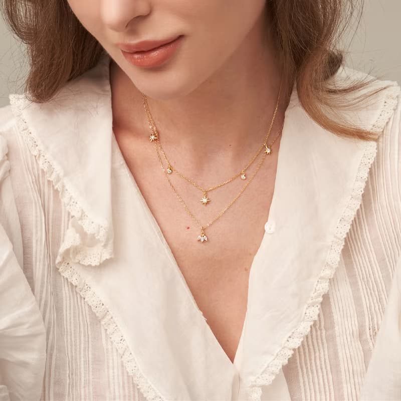 馬眼形s925銀鍍18k金鋯石項鏈 精緻簡約項鏈 情人節禮物