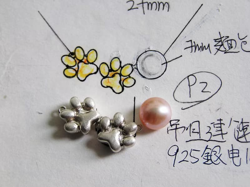 100%自家設計925純銀艔18K白金子貓系列淡水珍珠吊咀