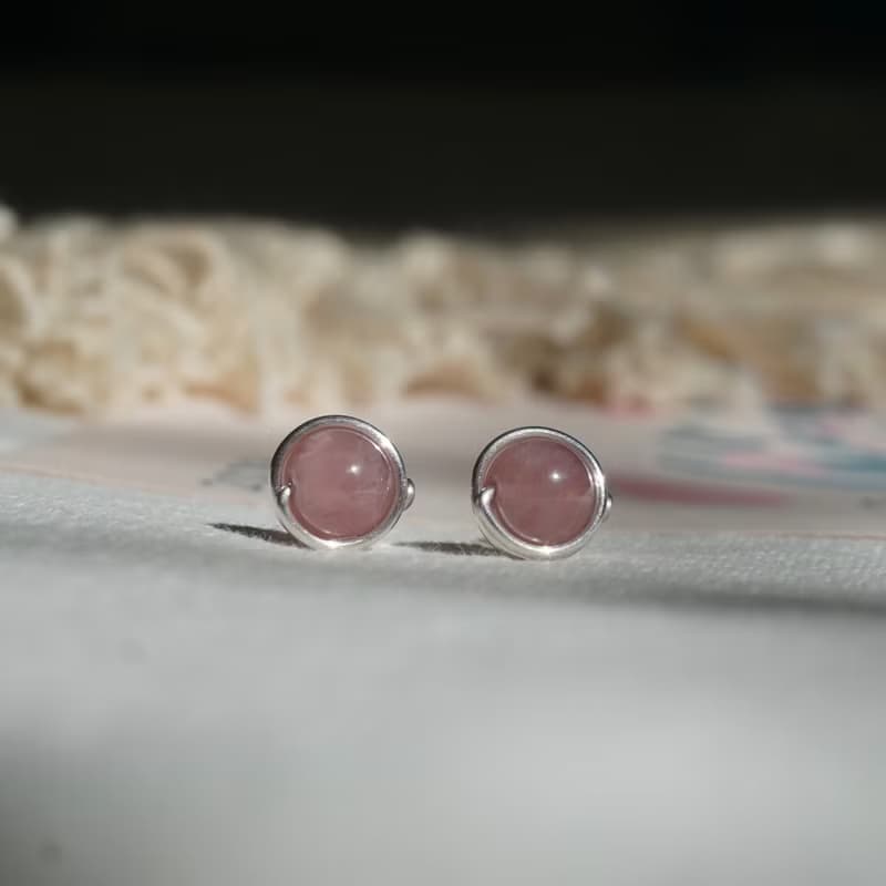 925純銀耳環 粉水晶耳環 純銀耳針 | 6mm馬粉晶 一對 ER-00007