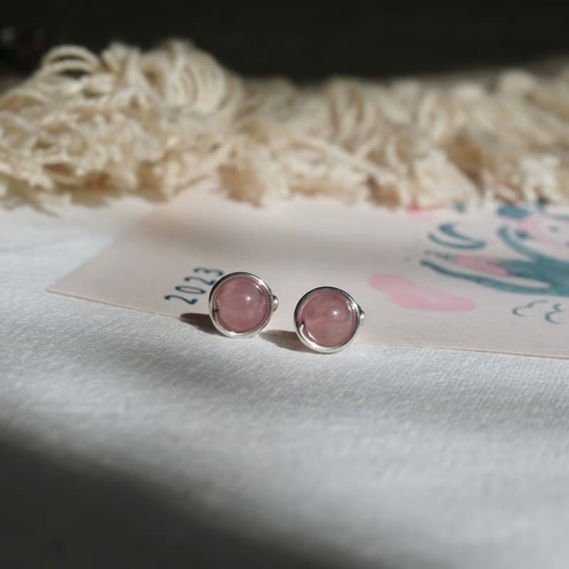 925純銀耳環 粉水晶耳環 純銀耳針 | 6mm馬粉晶 一對 ER-00007