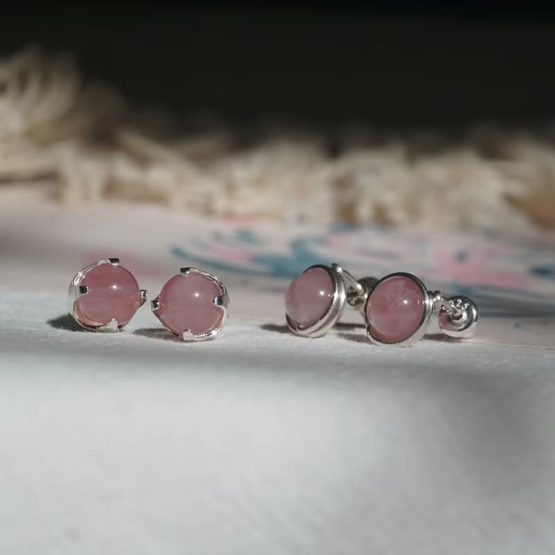 925純銀耳環 粉水晶耳環 純銀耳針 | 6mm馬粉晶 一對 ER-00007