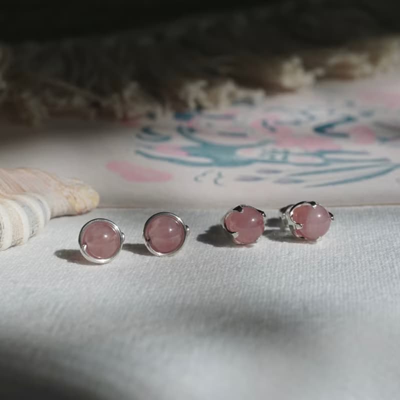 925純銀耳環 粉水晶耳環 純銀耳針 | 6mm馬粉晶 一對 ER-00007