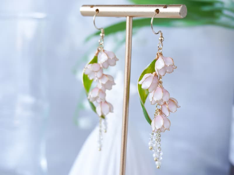【粉色六瓣 鈴蘭】手工原創耳飾銅線樹脂水晶花 新娘 節日禮物
