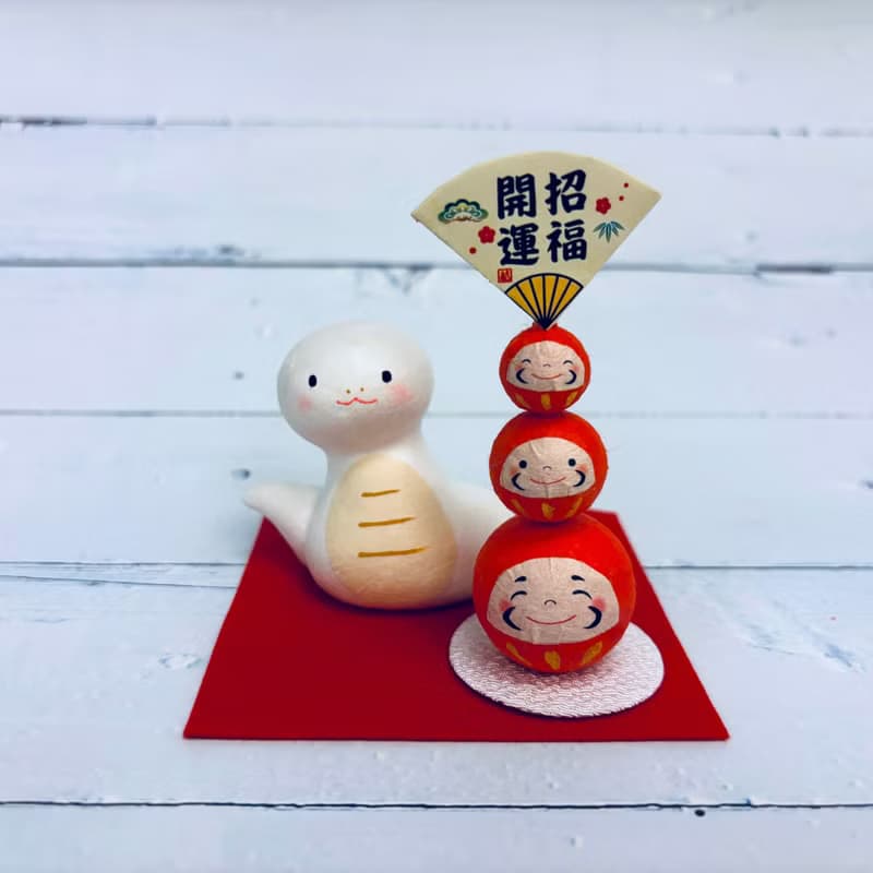 福氣蛇與開運達摩-偷瞄-和紙製-生肖吉祥物(蛇年)重生,開運,招財