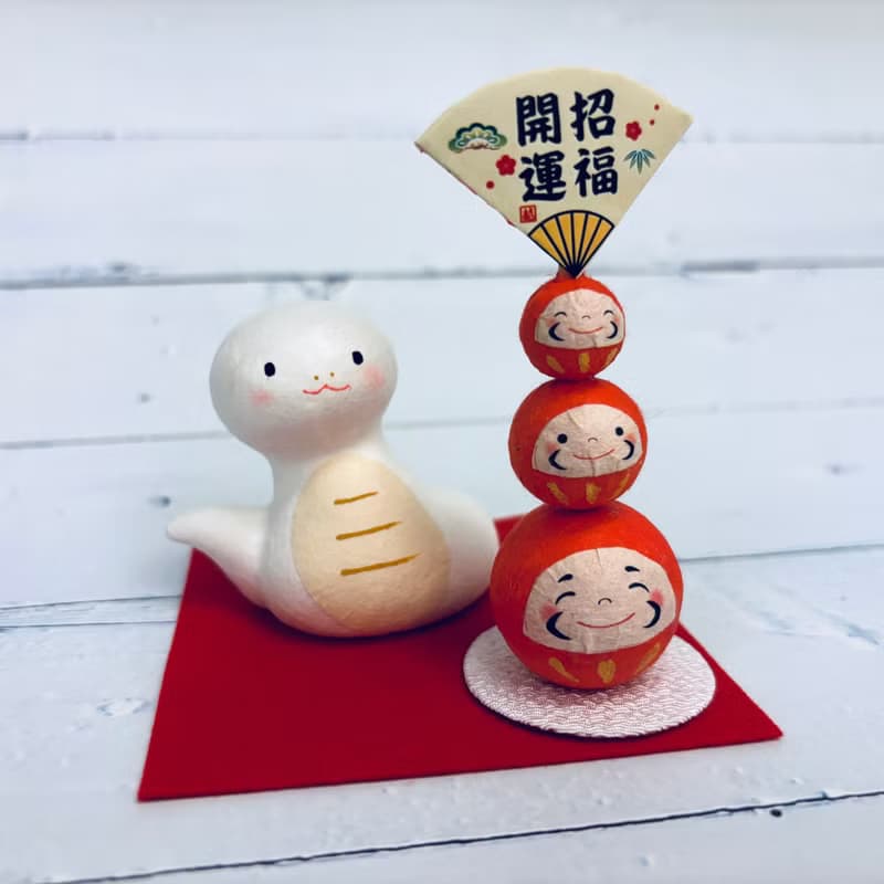福氣蛇與開運達摩-偷瞄-和紙製-生肖吉祥物(蛇年)重生,開運,招財