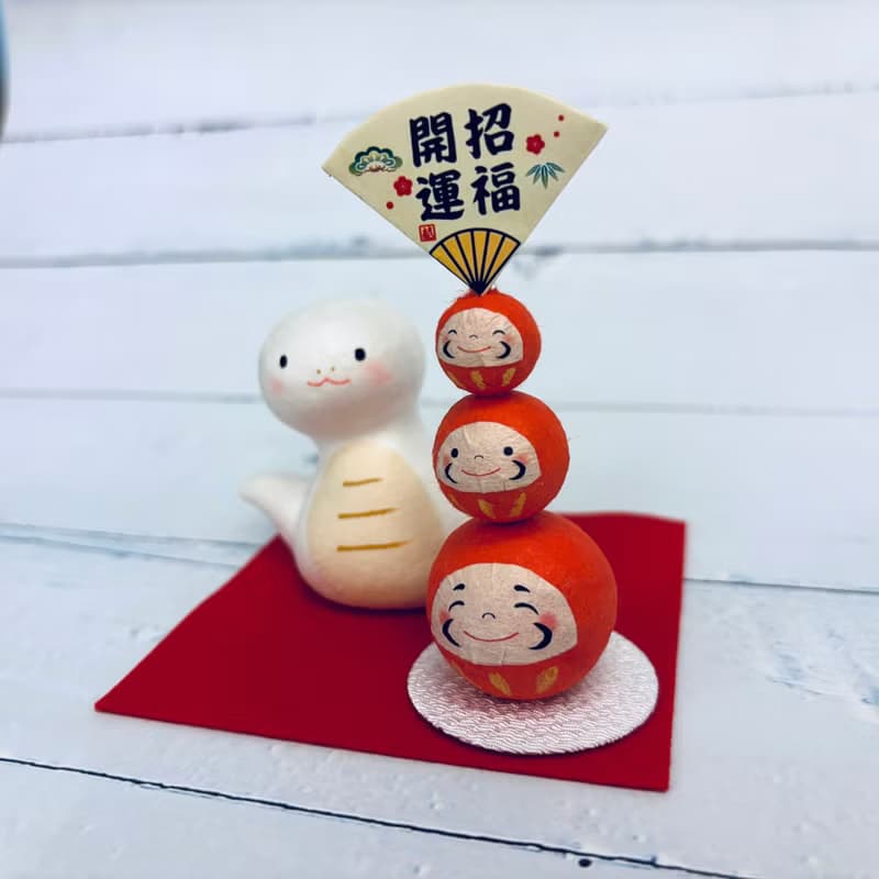 福氣蛇與開運達摩-偷瞄-和紙製-生肖吉祥物(蛇年)重生,開運,招財