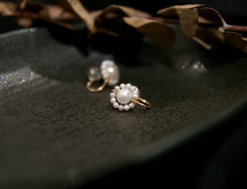 白色雛菊 珍珠耳環 貼耳 可改夾式 手工無痛耳夾