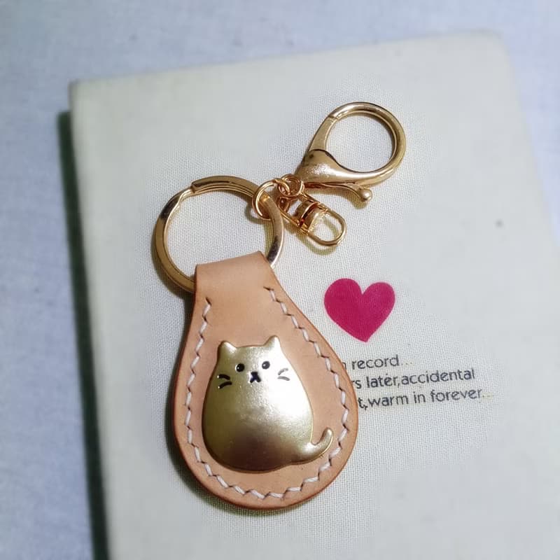 定制 可刻字 毕业礼物 猫咪 真皮鑰匙圈 钥匙扣 鑰匙包 生日禮物 