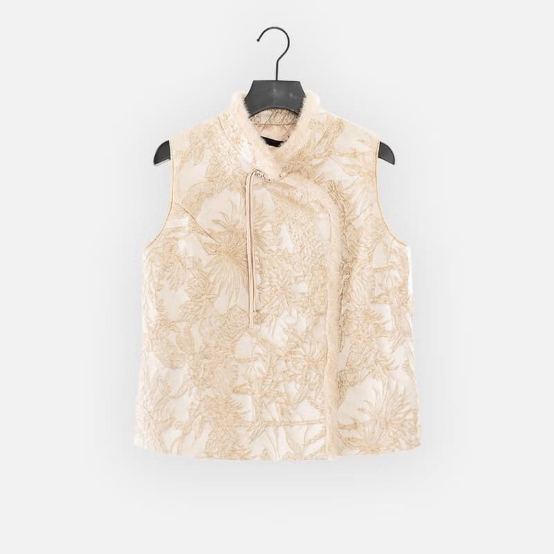 【MEDUSA】中式金絲緹花毛邊鋪棉背心外套(M-2L) | 小禮服外套