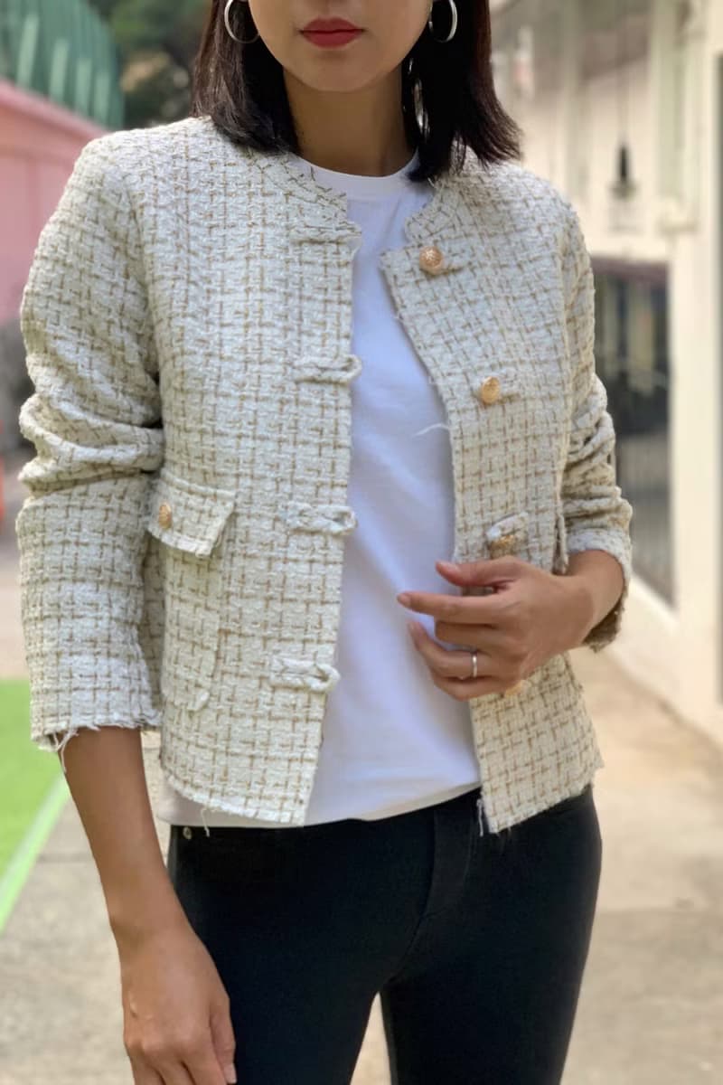 Yi-ming 2022 全新米色Tweed Jacket