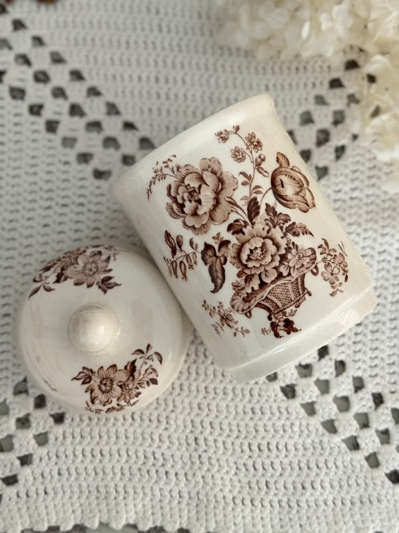 40712-典雅古董Crown Devon 花飾瓷器收納罐