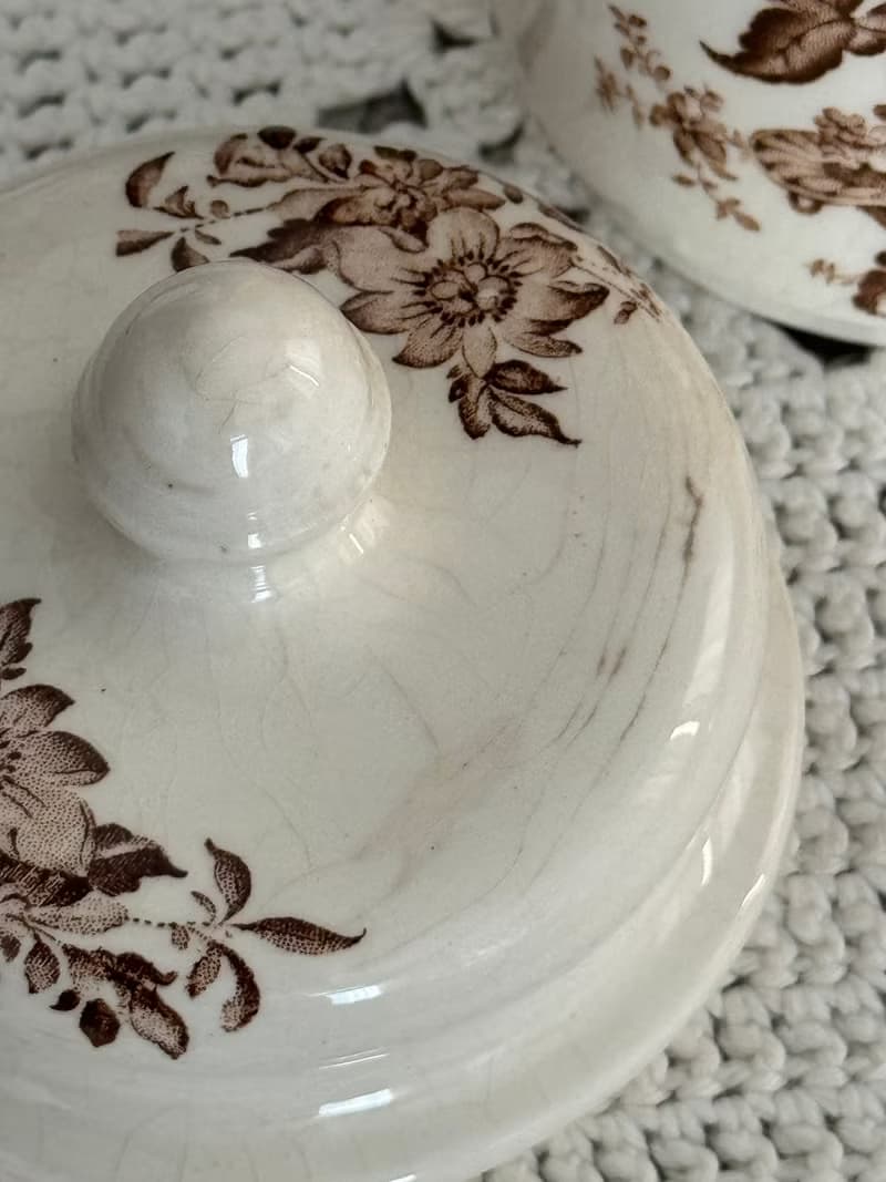 40712-典雅古董Crown Devon 花飾瓷器收納罐