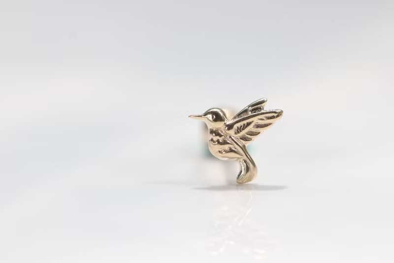 純14K  金蜂鳥鎖珠耳環(單個)耳骨 耳窩 不退色
