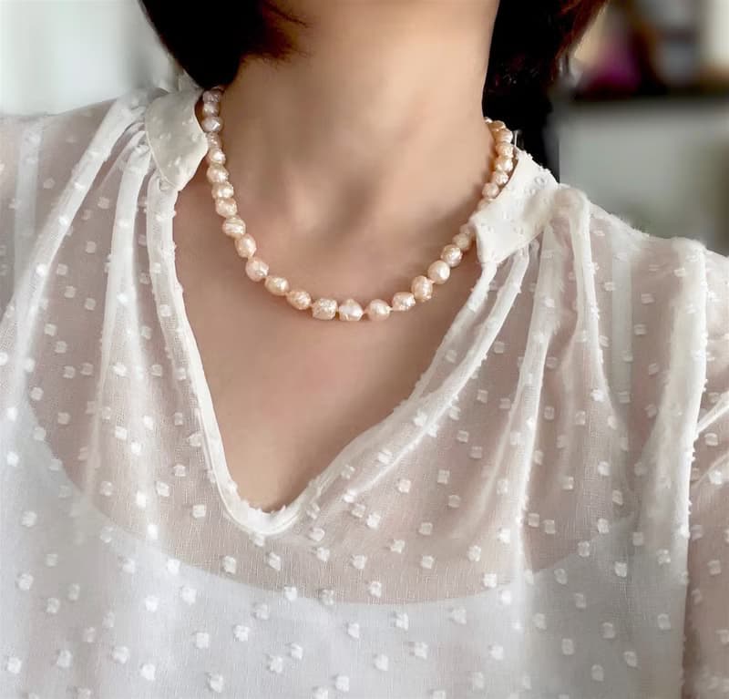 つぶつぶオレンジ色が可愛い 淡水バロックパールのネックレス  14kgf 1点のみ