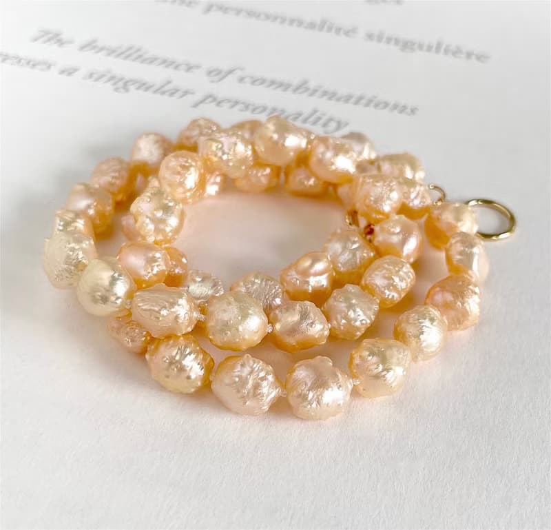 つぶつぶオレンジ色が可愛い 淡水バロックパールのネックレス  14kgf 1点のみ