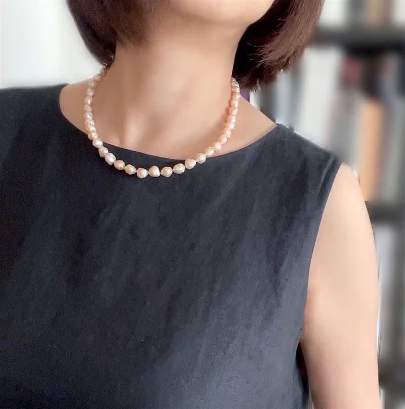 つぶつぶオレンジ色が可愛い 淡水バロックパールのネックレス  14kgf 1点のみ