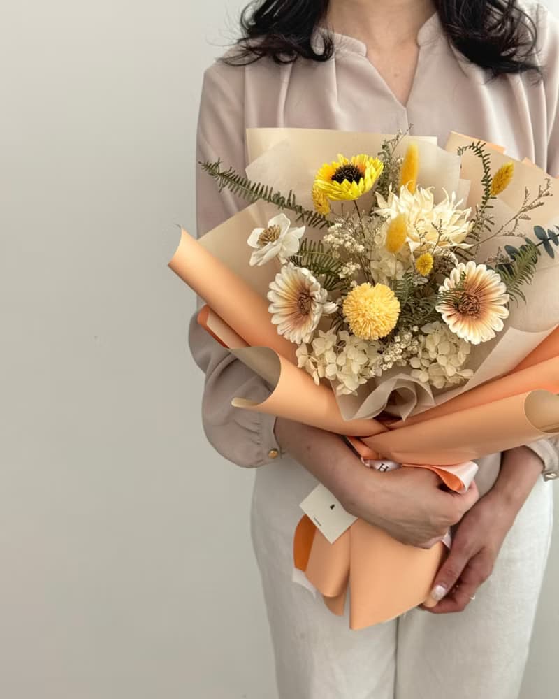 向日葵永生乾燥花束(大款) - 畢業花束 教師節花束 附提袋