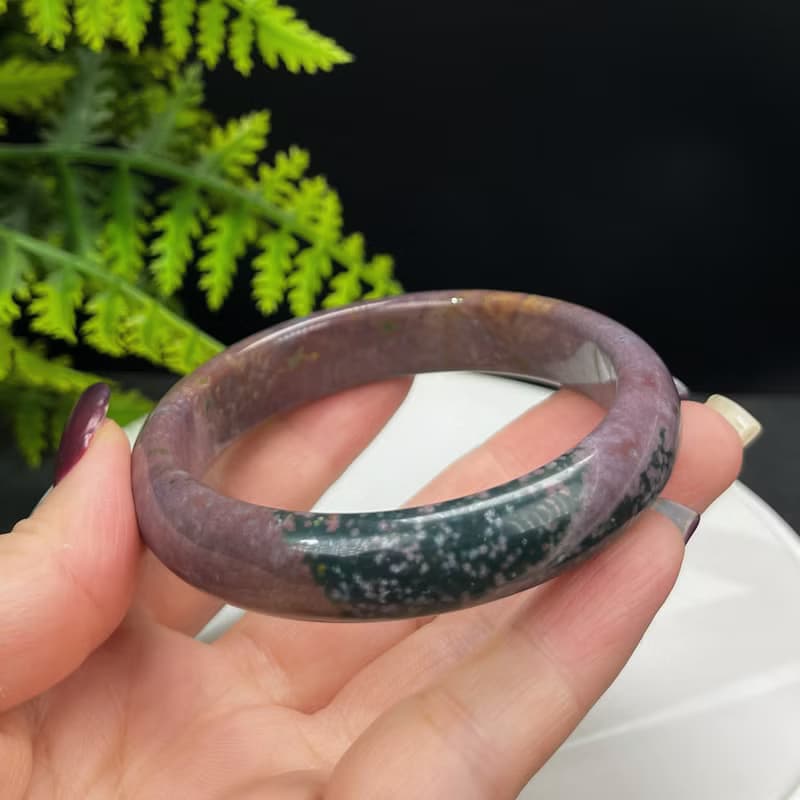 海洋碧玉手镯 59MM 冰潤魚籽老料 紫綠雙色玉髓手環 活力清新優雅