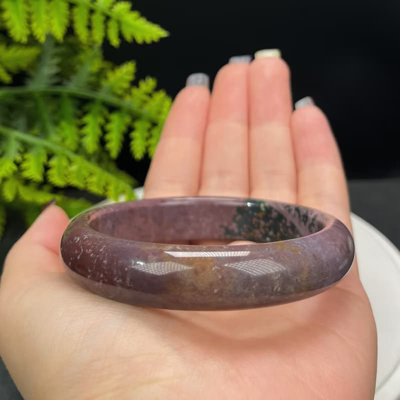 海洋碧玉手镯 59MM 冰潤魚籽老料 紫綠雙色玉髓手環 活力清新優雅