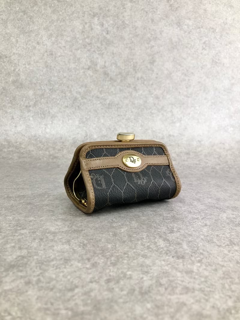 【 日本直送　名牌中古包 】Christian Dior クリスチャン ディオール ハニカム コインケース ブラウン キャメル PVC がま口 ckz5ac