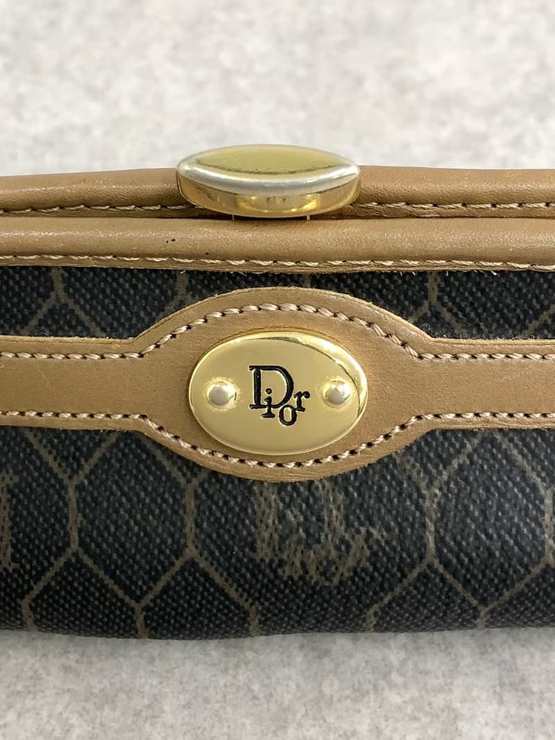 【 日本直送　名牌中古包 】Christian Dior クリスチャン ディオール ハニカム コインケース ブラウン キャメル PVC がま口 ckz5ac