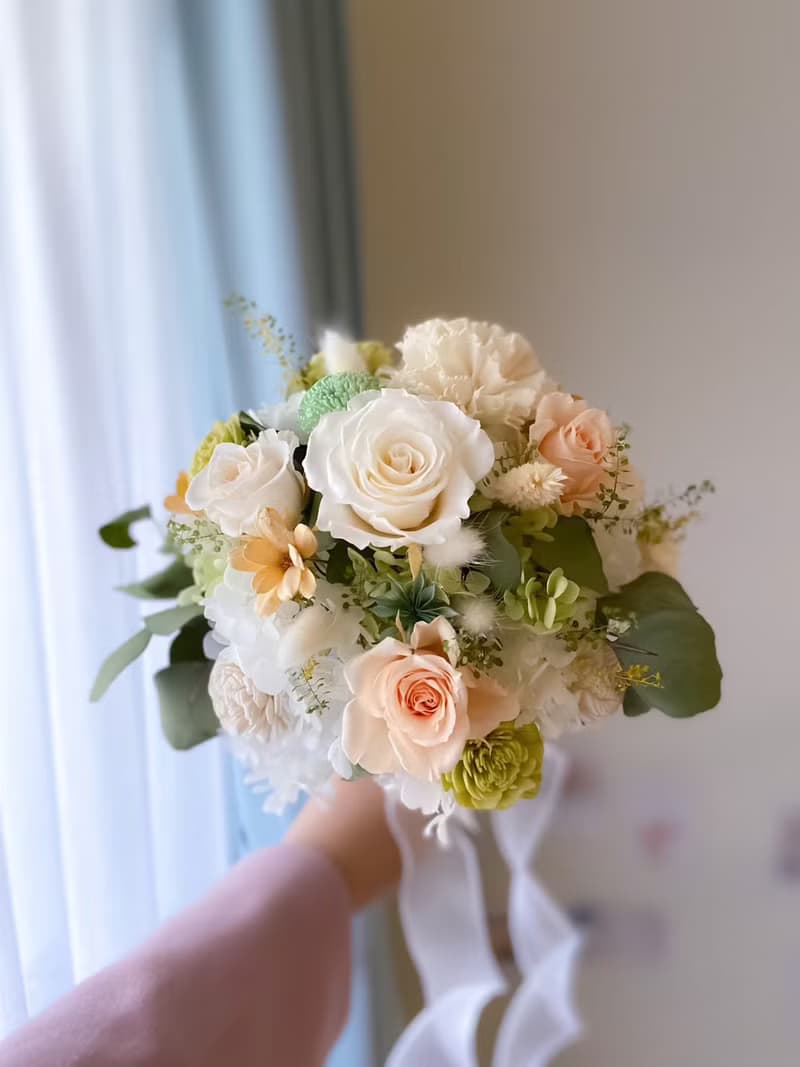 森林系圓形永生捧花  新娘捧花 婚禮 永生花 森林系