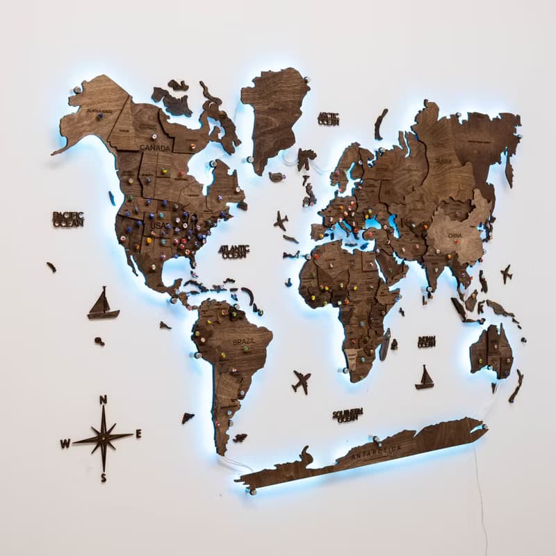 LED 世界地圖圖釘裝飾地圖牆貼週年紀念禮物喬遷