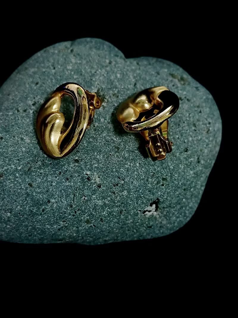 vintage jewelry  古董金色火炬夾式耳環
