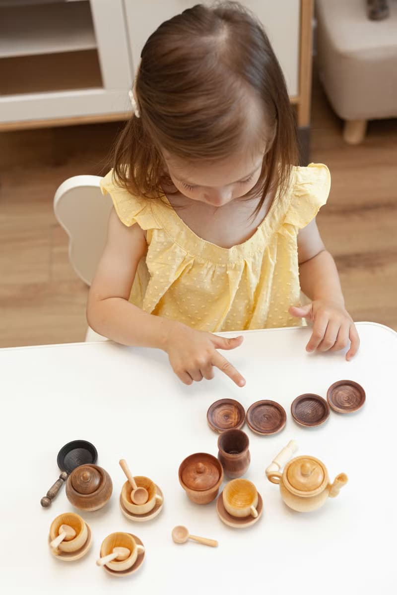 Set of dishes, Toy tea set, Wooden play kitchen, Play food, Toy tableware