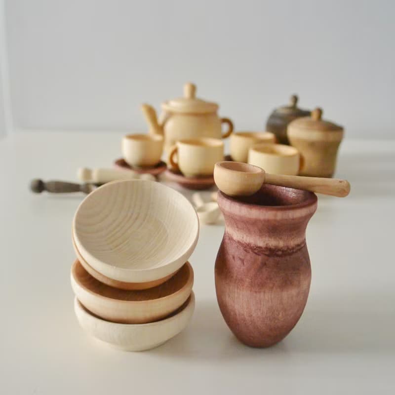 Set of dishes, Toy tea set, Wooden play kitchen, Play food, Toy tableware
