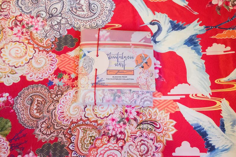 櫻花與雲中鶴 - （紅寶石色）手工印製圍巾／絲巾(Blissfulness Scarf-Ruby Red Colour (Scarf of Joy and long live))