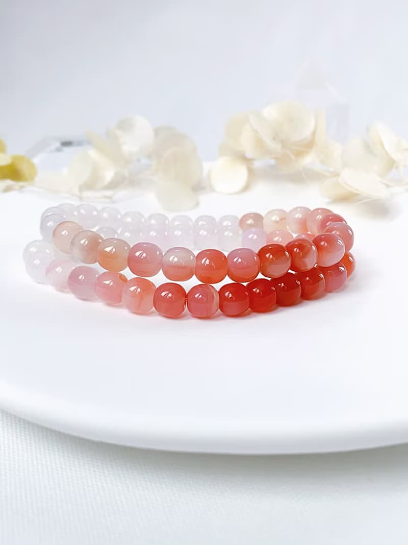 水蜜桃鹽源瑪瑙||源瑪瑙水晶/水晶/手串/手鍊