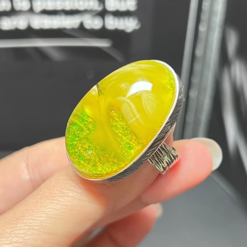 天然波羅的海琥珀戒指  特色風景珀飄白花 活口 s925銀鑲嵌