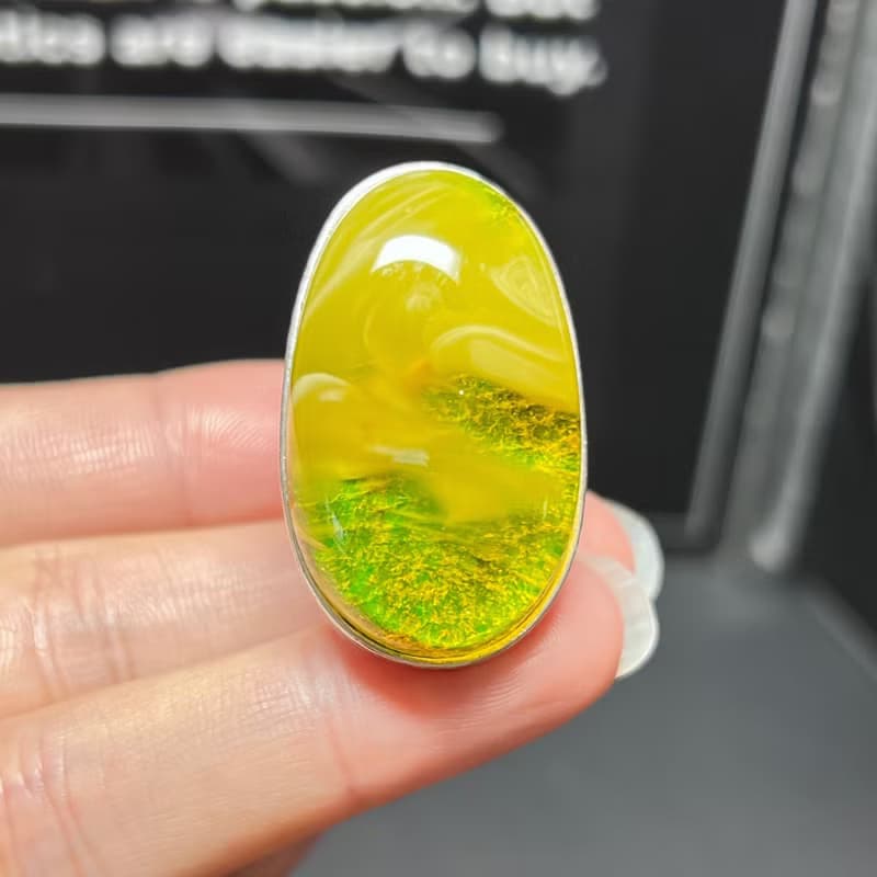 天然波羅的海琥珀戒指  特色風景珀飄白花 活口 s925銀鑲嵌