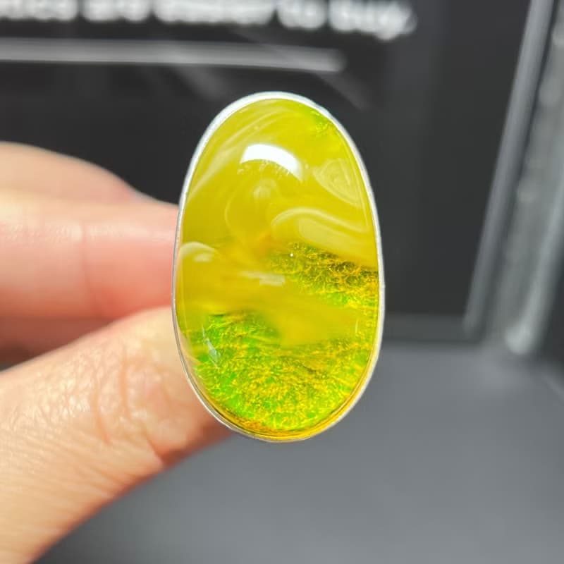 天然波羅的海琥珀戒指  特色風景珀飄白花 活口 s925銀鑲嵌