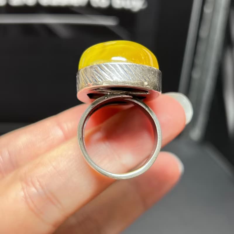 天然波羅的海琥珀戒指  特色風景珀飄白花 活口 s925銀鑲嵌