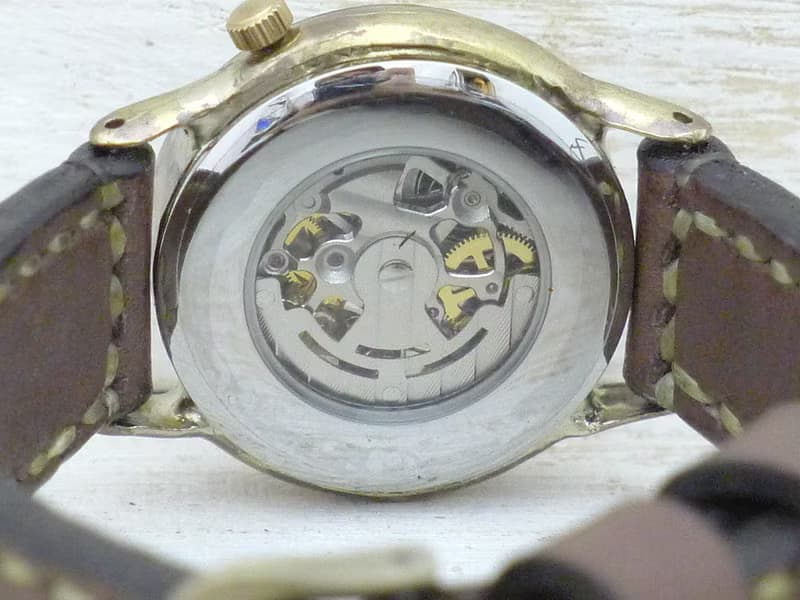 手作り腕時計 BAM063 33mm Brass 真鍮 自動巻きオープンハート 刻印文字盤 手縫いベルト